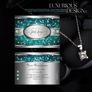 Silver Aquamarin Glitzer Sparkle Rhinestones Initi Visitenkarte