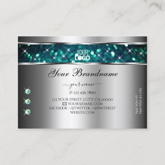 Silver Aquamarin Glitzer Sparkle Rhinestones Logo Visitenkarte (Rückseite)