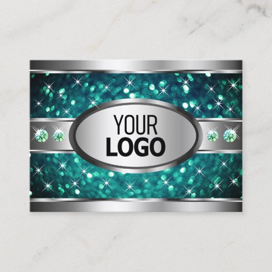Silver Aquamarin Glitzer Sparkle Rhinestones Logo Visitenkarte (Vorderseite)