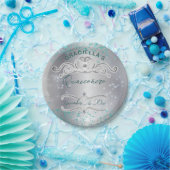 Silver Aquamarin Jeweled Tiara Quinceañera Pappteller (Party)