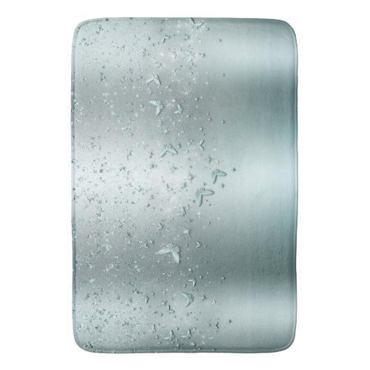 Silver Aquamarin Shimmer Sparkant Flutter Butterfl Badematte (Vorderseite Vertikal)