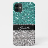 Silver Aquamarin Sparkle Glam Bling Personalisiert Case-Mate iPhone Hülle (Rückseite)