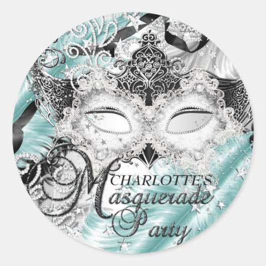 Silver Aquamarin Sparkle Maskerade Sticker (Vorderseite)