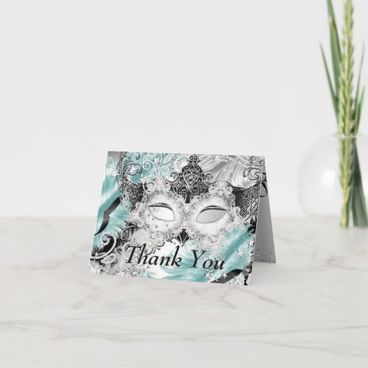 Silver Aquamarin Sparkle Masquerade Vielen Dank Dankeskarte (Vorderseite)