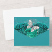 Silver aquamarine Schmetterlingschimmer Glitzer Ro All In One Einladung (Rückseite)