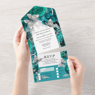 Silver aquamarine Schmetterlingschimmer Glitzer Ro All In One Einladung