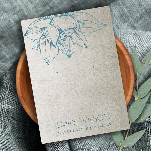 SILVER AQUAMARINER BLUE LOTUS EINFACHE OHRENANZEIG VISITENKARTE