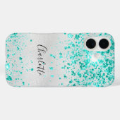 Silver aquamariner Glitzer grüne Monogrammbezeichn Case-Mate iPhone Hülle (Rückseite (Horizontal))