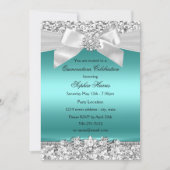 Silver Aquamariner Glitzer & Jewel Bow Quinceanera Einladung (Vorderseite)