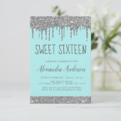 Silver Aquamariner Glitzer Sparkle Elegant Sweet 1 Einladung (Stehend Vorderseite)