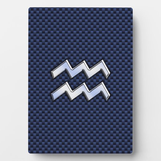 Silver Aquarius Schild auf Navy Blue Carbon Fibre  Fotoplatte (Vorderseite)