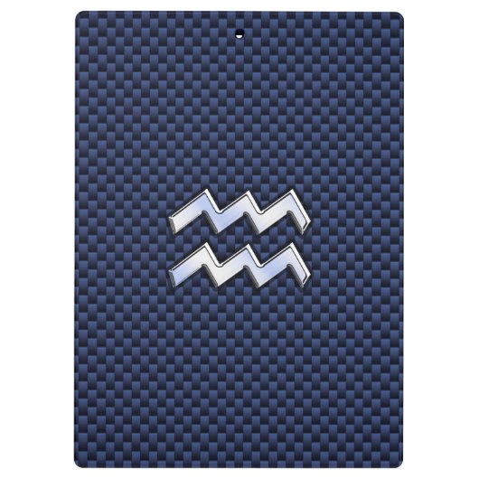 Silver Aquarius Schild auf Navy Blue Carbon Fibre  Klemmbrett (Rückseite)