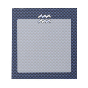 Silver Aquarius Schild auf Navy Blue Carbon Fibre  Notizblock