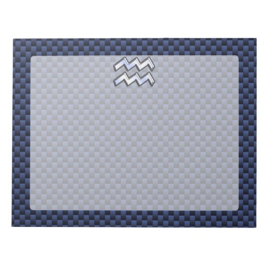 Silver Aquarius Schild auf Navy Blue Carbon Fibre Notizblock (Vorderseite)