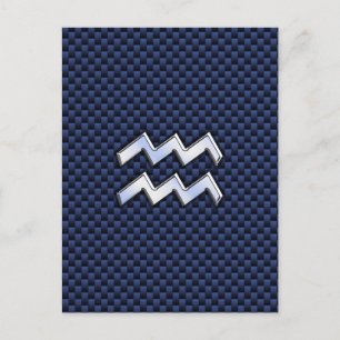 Silver Aquarius Schild auf Navy Blue Carbon Fibre  Postkarte