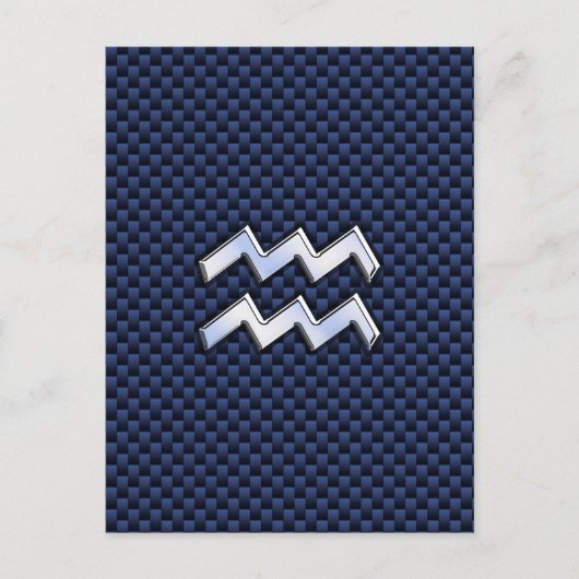 Silver Aquarius Schild auf Navy Blue Carbon Fibre Postkarte (Vorderseite)