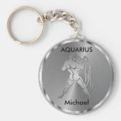 Silver Aquarius ♒ Wasserträger - Zodiac Zeichen Schlüsselanhänger (Vorne)