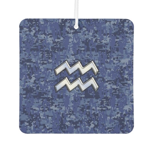 Silver Aquarius Zodiac Sign Navy Blue Digital Camo Autolufterfrischer (Vorderseite)