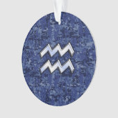Silver Aquarius Zodiac Sign Navy Blue Digital Camo Ornament (Vorderseite)