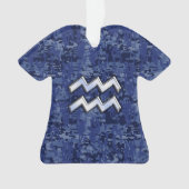 Silver Aquarius Zodiac Sign Navy Blue Digital Camo Ornament (Vorderseite)