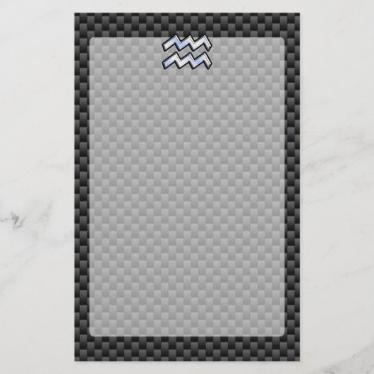 Silver Aquarius Zodiac Symbol Carbon Fiber Style Briefpapier (Vorderseite)