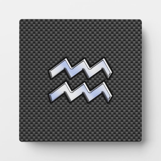Silver Aquarius Zodiac Symbol Carbon Fiber Style Fotoplatte (Vorderseite)