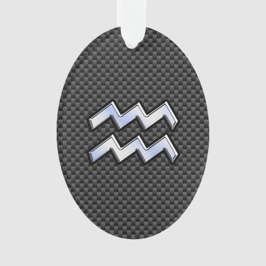 Silver Aquarius Zodiac Symbol Carbon Fiber Style Ornament (Vorderseite)