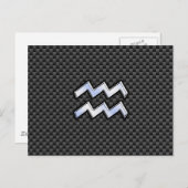 Silver Aquarius Zodiac Symbol Carbon Fiber Style Postkarte (Vorne/Hinten)