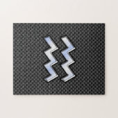 Silver Aquarius Zodiac Symbol Carbon Fiber Style Puzzle (Horizontal)