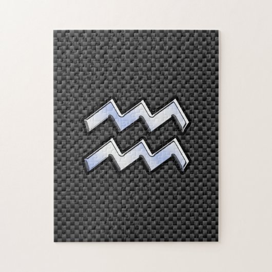 Silver Aquarius Zodiac Symbol Carbon Fiber Style Puzzle (Vertikal)