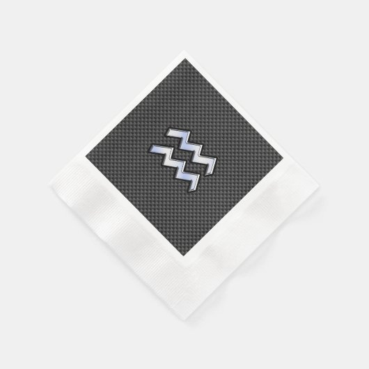 Silver Aquarius Zodiac Symbol Carbon Fiber Style Serviette (Ecke)