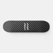 Silver Aquarius Zodiac Symbol Carbon Fiber Style Skateboard (Horizontal)