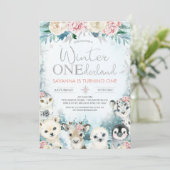 Silver Arctic Animal Winter Onederland Geburtstag Einladung (Stehend Vorderseite)