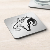 Silver Aries the Ram Zodiac Getränkeuntersetzer (Linke Seite)