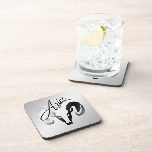 Silver Aries the Ram Zodiac Getränkeuntersetzer (Rechte Seite)