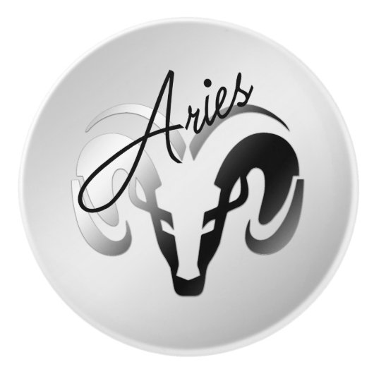Silver Aries the Ram Zodiac Keramikknauf (Vorderseite)