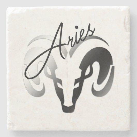 Silver Aries the Ram Zodiac Steinuntersetzer (Vorderseite)
