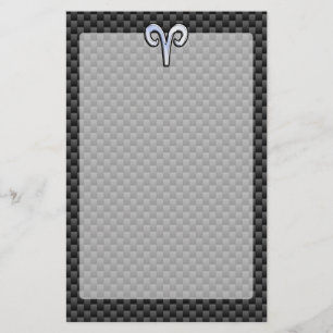 Silver Aries Zodiac Sign Black Carbon Fibre Print Briefpapier