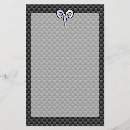 Silver Aries Zodiac Sign Black Carbon Fibre Print Briefpapier (Vorderseite)