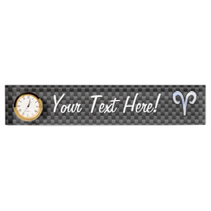 Silver Aries Zodiac Sign Black Carbon Fibre Print Namensplakette