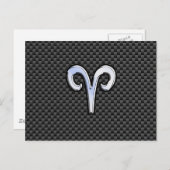 Silver Aries Zodiac Sign Black Carbon Fibre Print Postkarte (Vorne/Hinten)