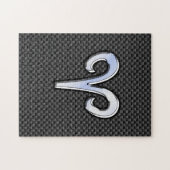 Silver Aries Zodiac Sign Black Carbon Fibre Print Puzzle (Horizontal)
