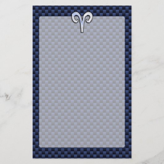 Silver Aries Zodiac Sign Blue Carbon Fibre Print Briefpapier (Vorderseite)