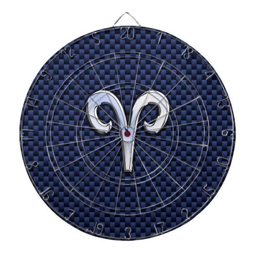 Silver Aries Zodiac Sign Blue Carbon Fibre Print Dartscheibe (vorne)