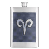 Silver Aries Zodiac Sign Blue Carbon Fibre Print Flachmann (Vorderseite)