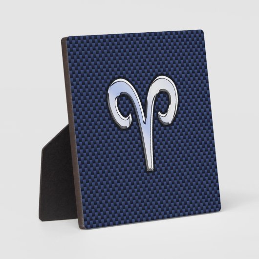 Silver Aries Zodiac Sign Blue Carbon Fibre Print Fotoplatte (Vorderseite)