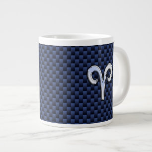 Silver Aries Zodiac Sign Blue Carbon Fibre Print Jumbo-Tasse