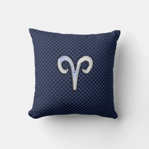 Silver Aries Zodiac Sign Blue Carbon Fibre Print Kissen