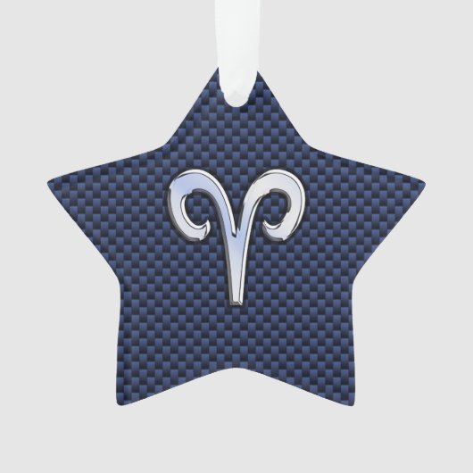 Silver Aries Zodiac Sign Blue Carbon Fibre Print Ornament (Vorderseite)