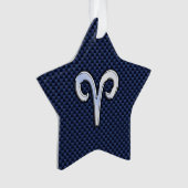 Silver Aries Zodiac Sign Blue Carbon Fibre Print Ornament (Vorderseite)